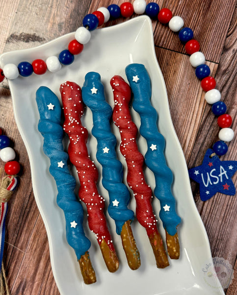 Red, White, and Blue Salted Caramel Pretzels-Cake Ballerina-Cake Pops