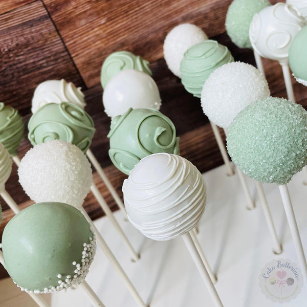 Sage Green and White Cake Pops-Cake Ballerina-Cake Pops